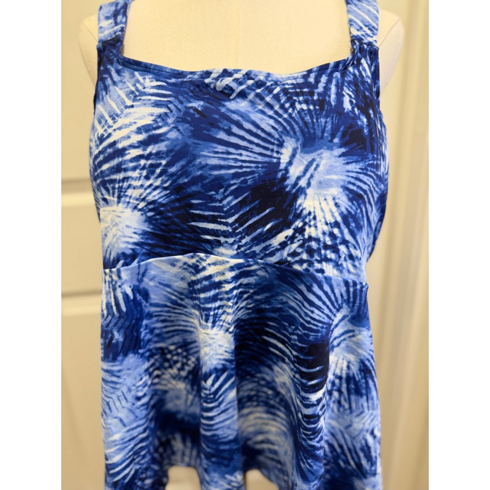 🌊 Lands’ End Women’s Swim Tankini Top – Deep Sea Navy Tie-Dye Palm- XL NWT - Picture 3 of 9
